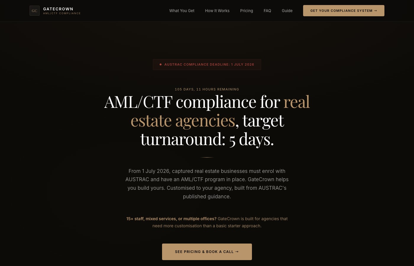 GateCrown - AML/CTF compliance documentation service for Australian real estate agencies